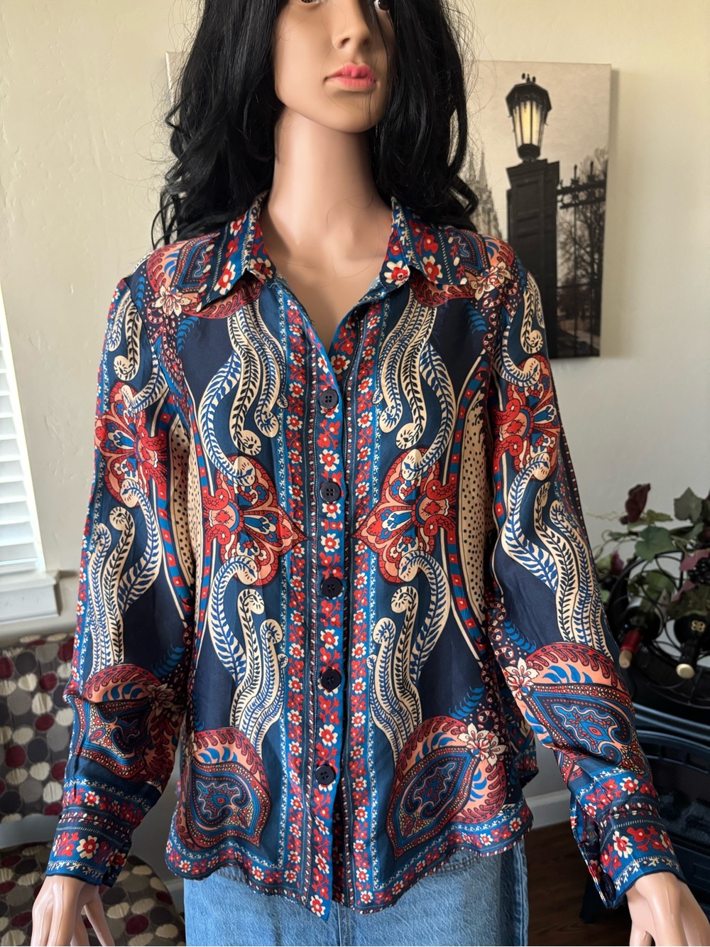 FARM Rio Navy, Red & Cream Paisley Button-Down Shirt